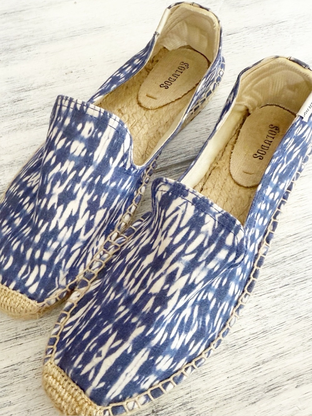 Soludos Blue and White Shibori Slip-On Espadrilles size 8.5